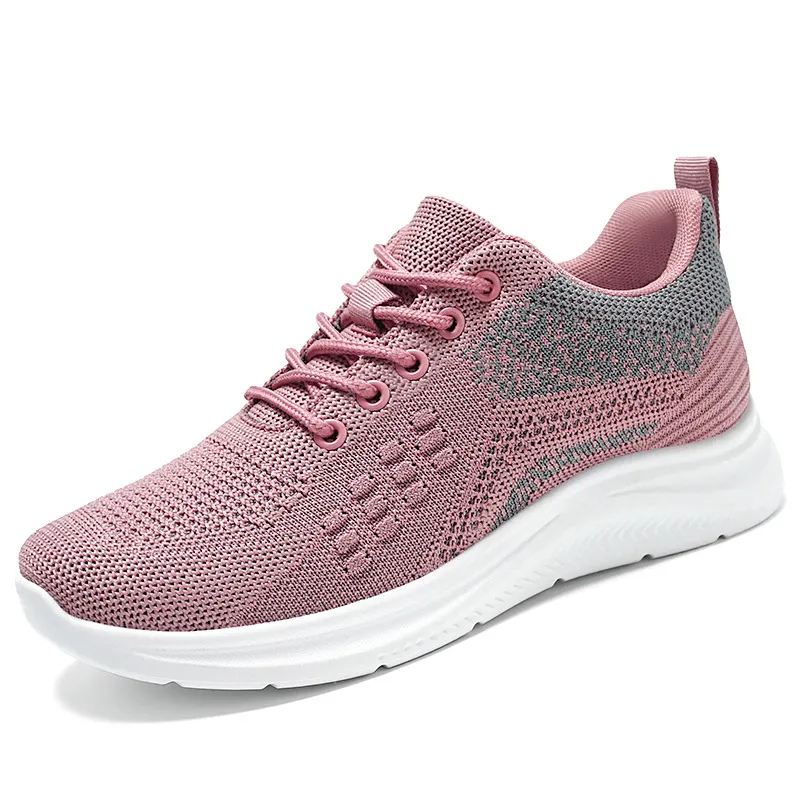 Lace-up Sneakers Women Light Breathable Flats Shoes - Pink