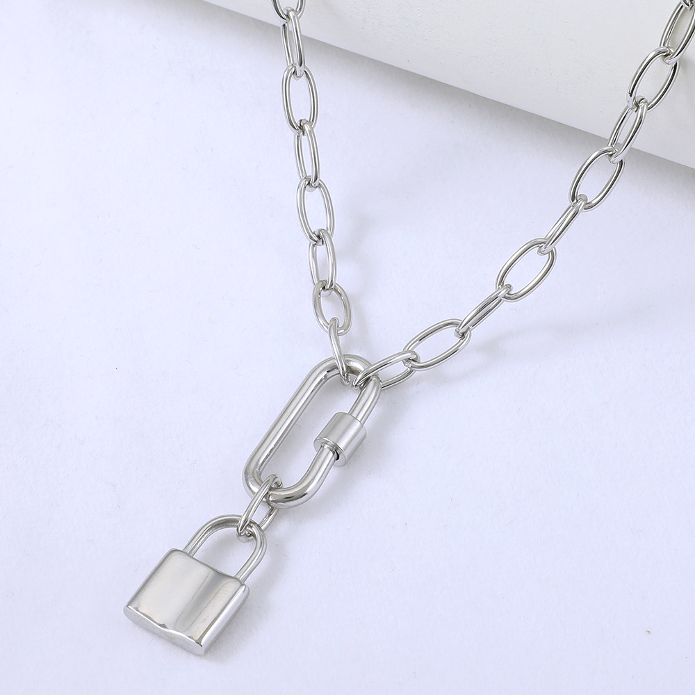 Geometric Lock Paper Clip Stainless Steel Necklace