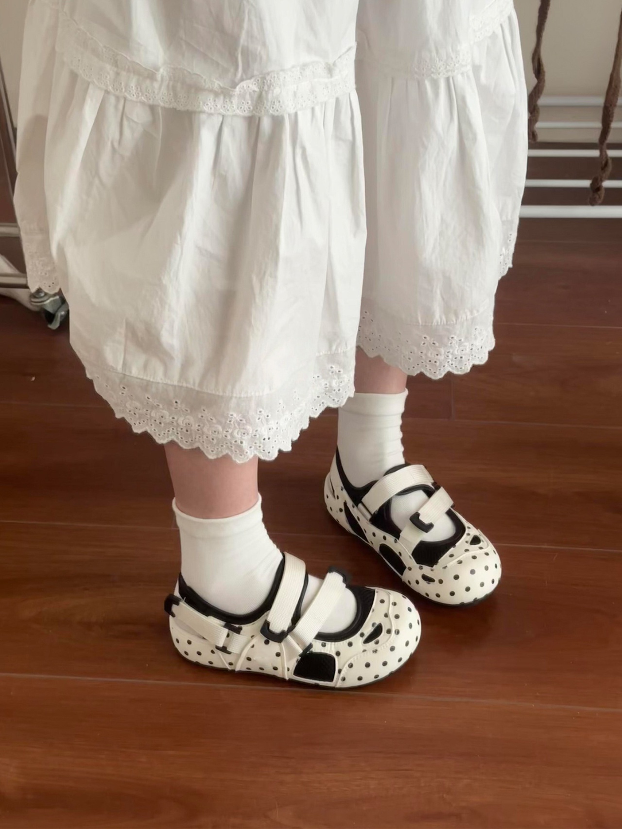 2026 New Summer Women Polka Dot Sports Sandals, Breathable Hollow Flat Mary Jane Shoes With Adjustable Velcro Strap — view 6