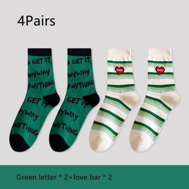 Green Women's Spring And Autumn Stockings 4Pairs C - Shop at LoveMi