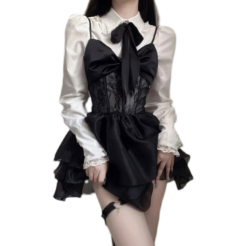 Women's Fashion Lace Halter Shirt Dress Set Shirt And Dress - Shop at LoveMi