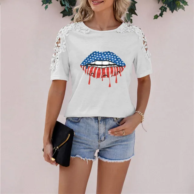 Lip Printed Short Sleeved T Shirt White - Shop at LoveMi