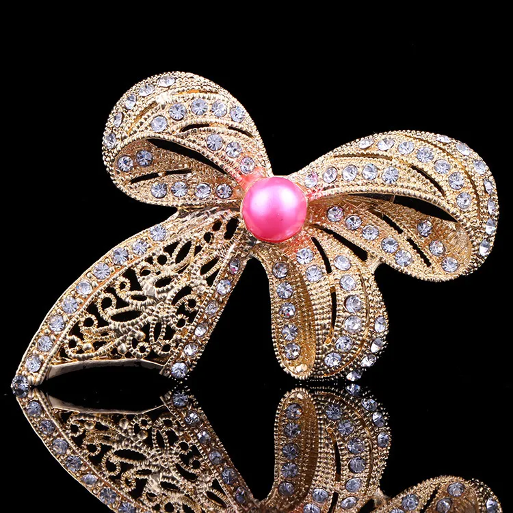 Diamond-encrusted Bow Brooch High-end Clothing Brooch - Red