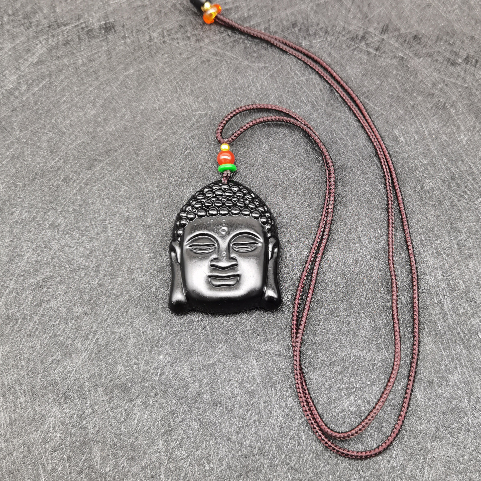 Obsidian Buddha Head Crystal Necklace
