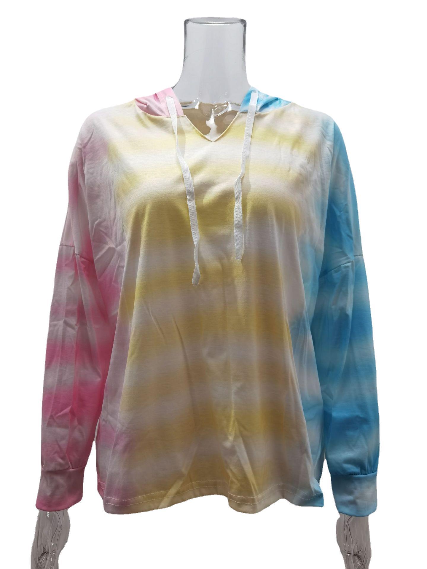 Title 4, Tie-Dye Gradient V-Neck Hooded Long Sleeve Pull...