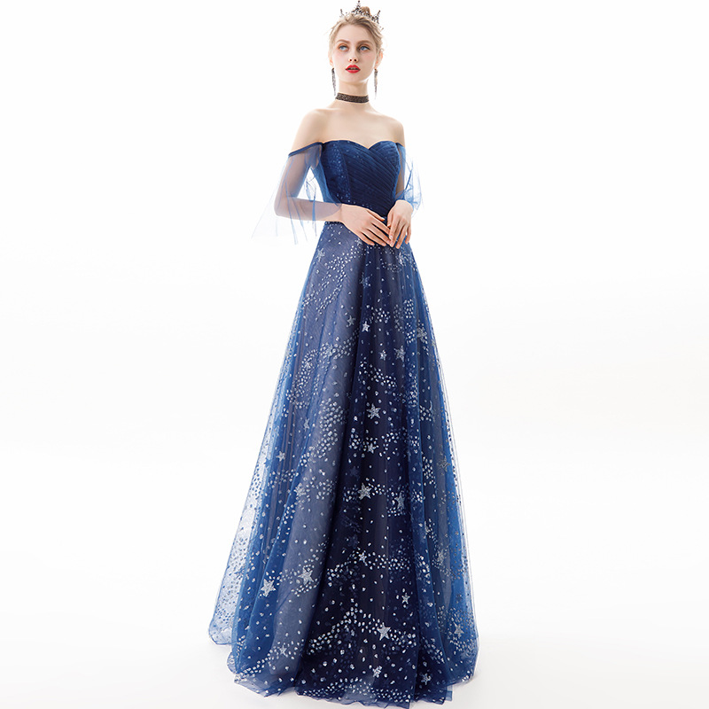 Title 2, Starry Sky Off-shoulder Evening Dress