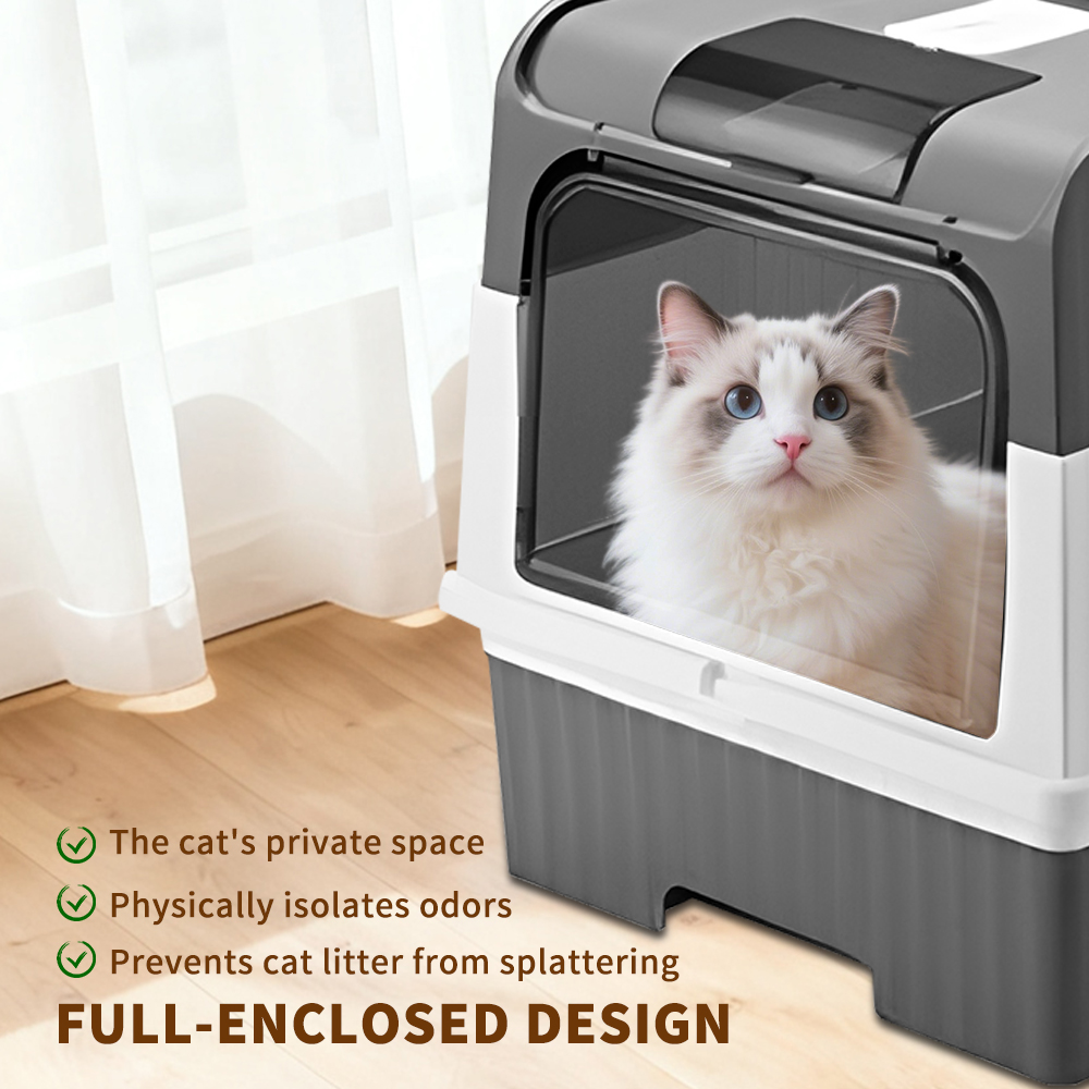 Flip-Top Enclosed Cat Litter Box With Large Space, Odor Control Anti-Splashing Cat Potty With Cleaning Scoop & Deodorizer