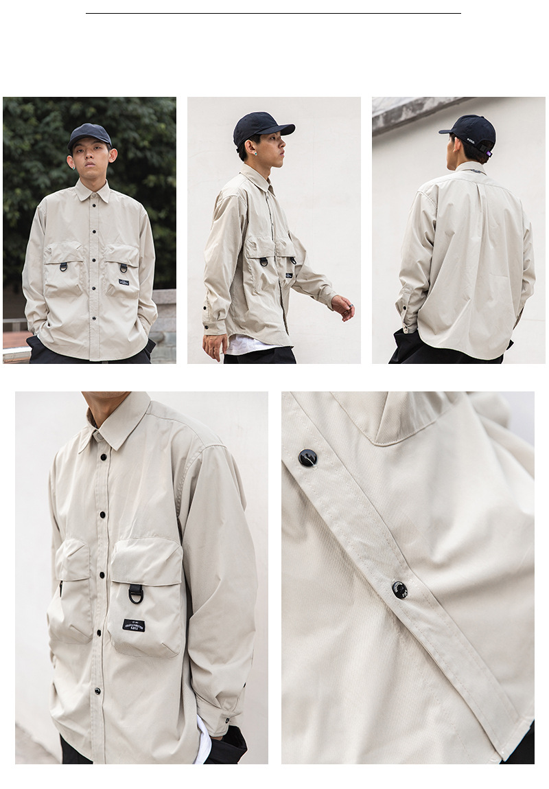 Retro Multi-pocket Long-sleeved Solid Color Loose Casual