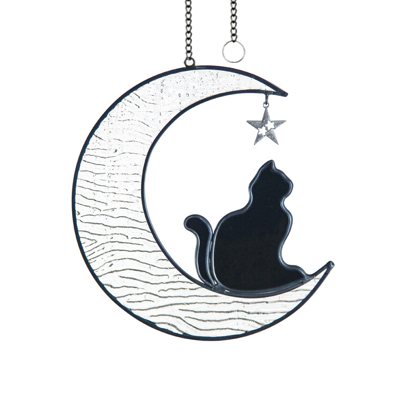 Title 4, Colorful Glass Pet Cat Dog Moon Pendant Crystal...