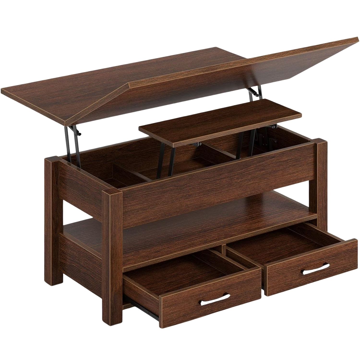 Lift Top Coffee Table, Convertible Design With Drawers And Hidden Storage, For Living Room image 6
