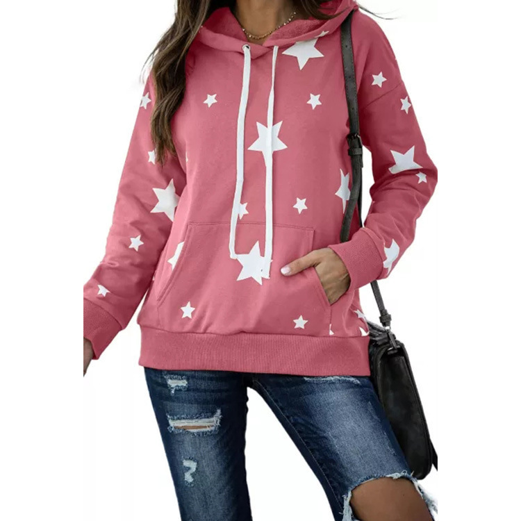 Title 3, Five-pointed star print long-sleeved hooded swe...