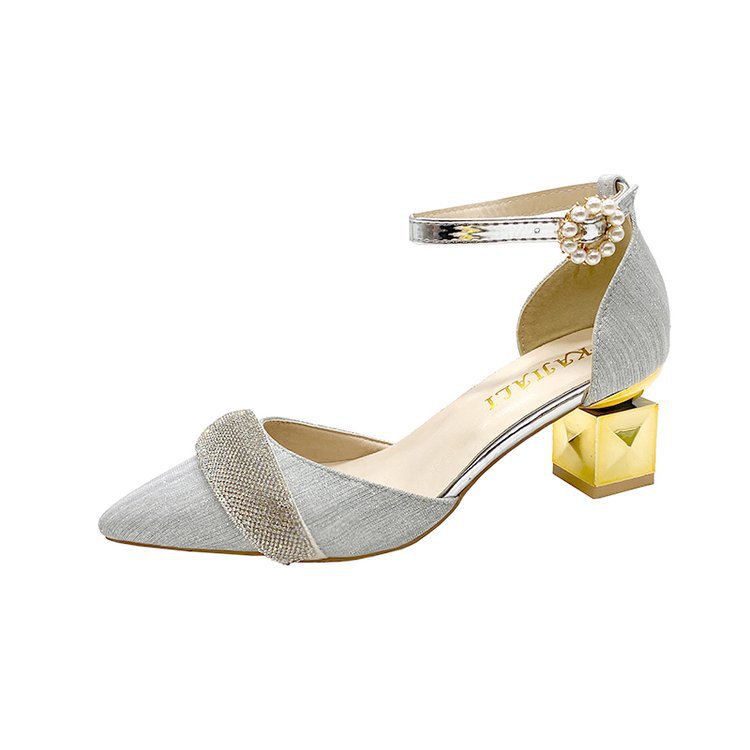 A Word Buckle With Wrapped Head Thick With Female Hollow High Heel Sandals