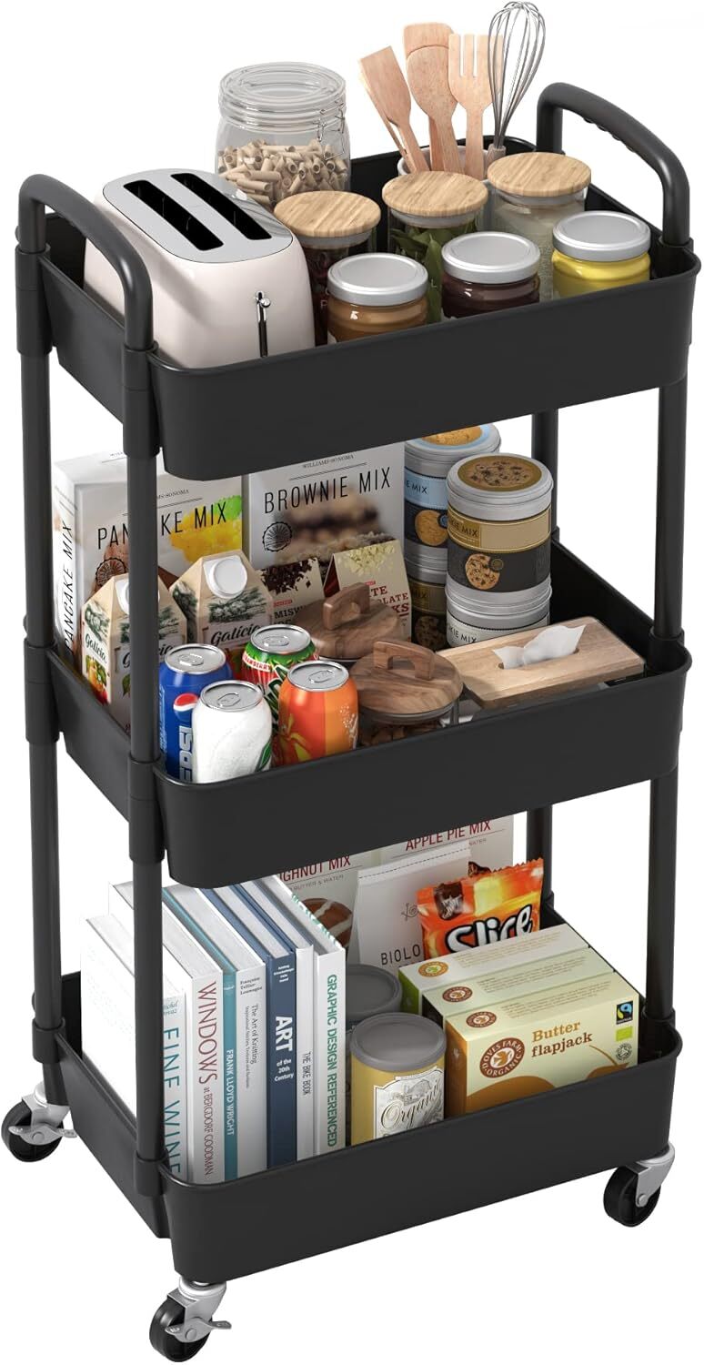 3Tier Rolling Cart Storage Trolley Kitchen Bathroom Laundry Organiser Rack Black — image 6