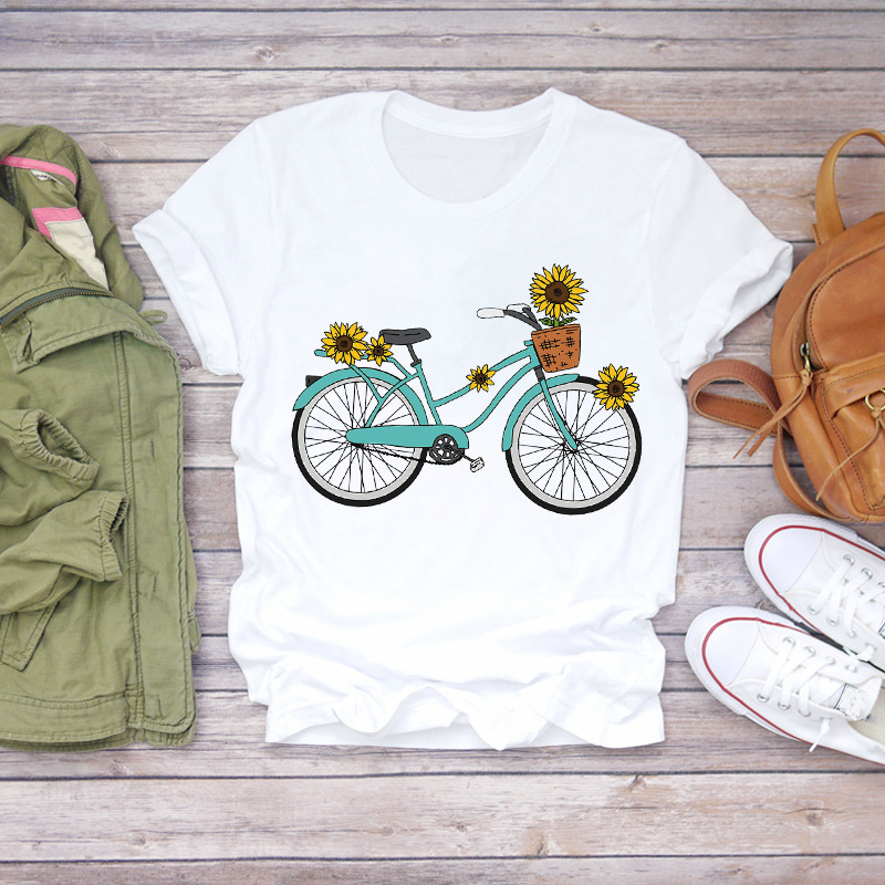 Sunflower Bicycle Print Short Sleeve