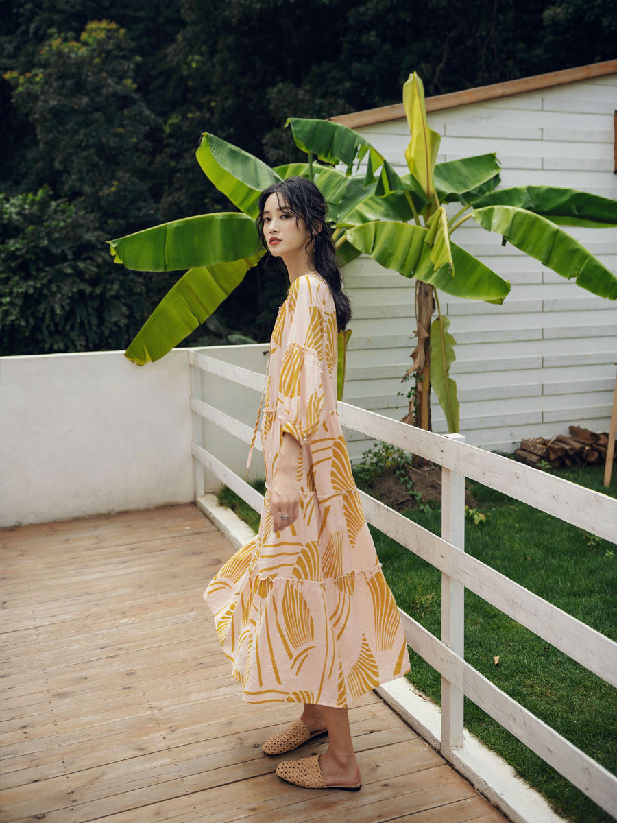 Puff-Sleeve V-Neck Dress, picture 2 of 5