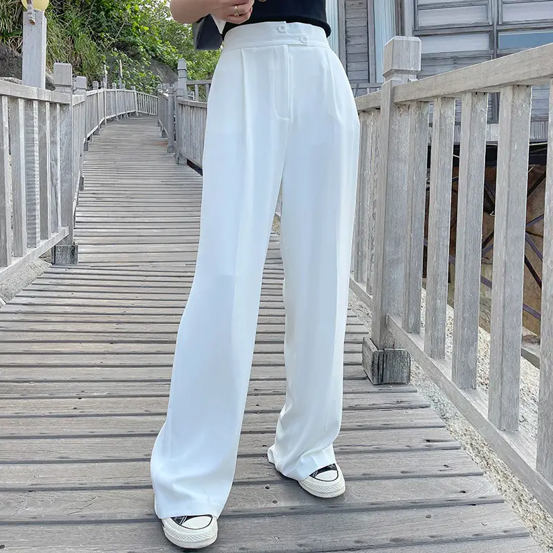 Ladies' High-waist Drape Is Thin And All-match White Casual Pants