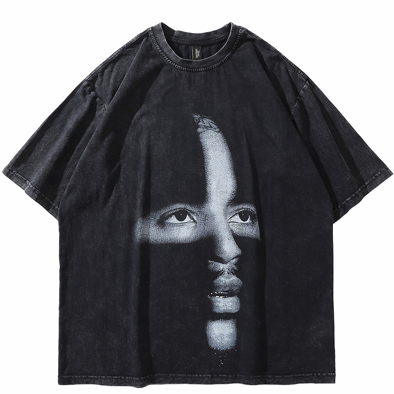 Portrait Print National Tide Hip Hop Loose Bottoming Men's Short Sleeves