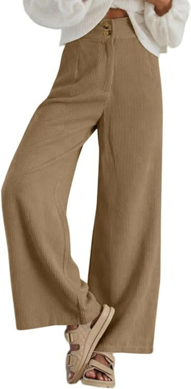 Women's Corduroy Double Button Stretch Casual Pants Khaki - Shop at LoveMi