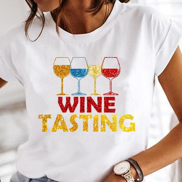 Wine Glass Fashion Printing Foreign Trade New Tops Ladies Casual Bottoming Shirts