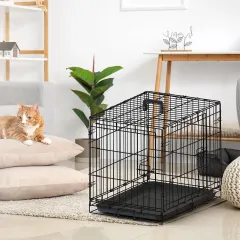 30-inch Black Wire Dog Cage Double Lock Mechanism Double Door Single Handle Single Bolt - Black - View 1