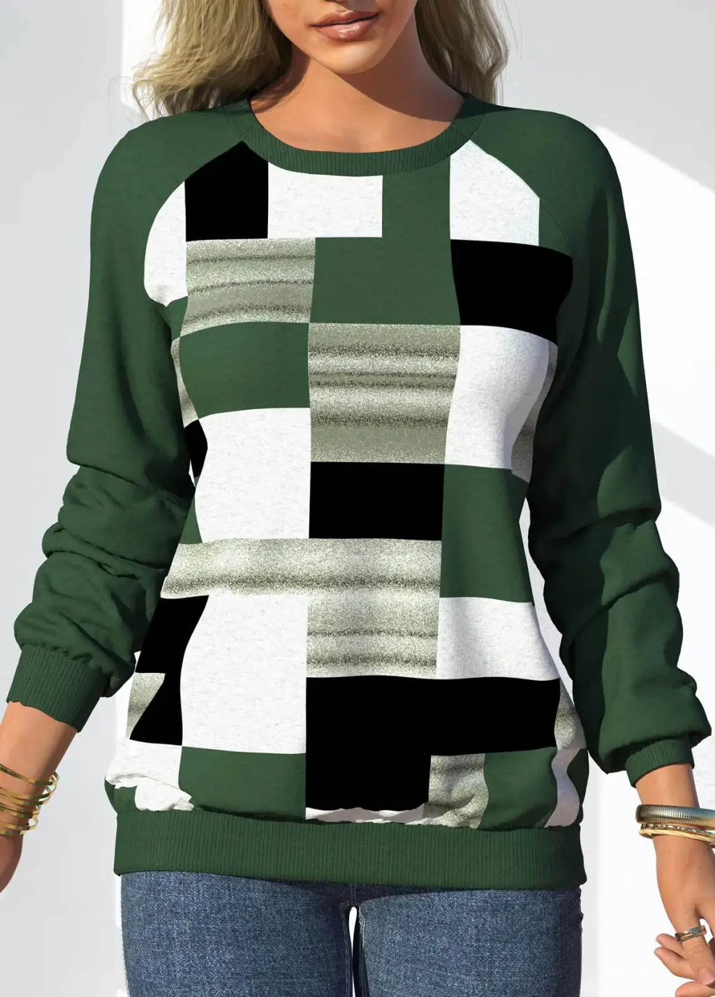 Women's Tie Dye Print Crew Neck Raglan Casual Loose Sweatshirt - Element10-Xl