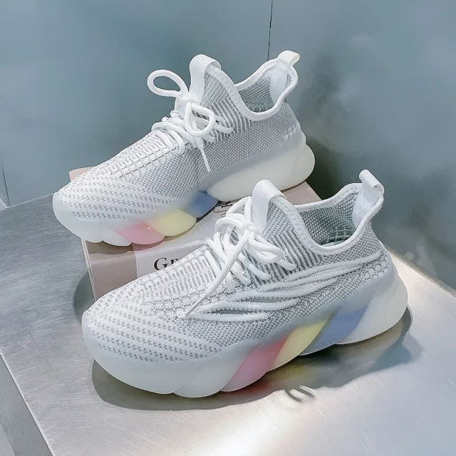 Rainbow Bottom Flying Knit Sneakers Grey - Shop at LoveMi