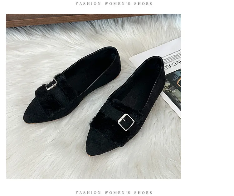 Women Furry Moccasins, Slip On Pointed Toe