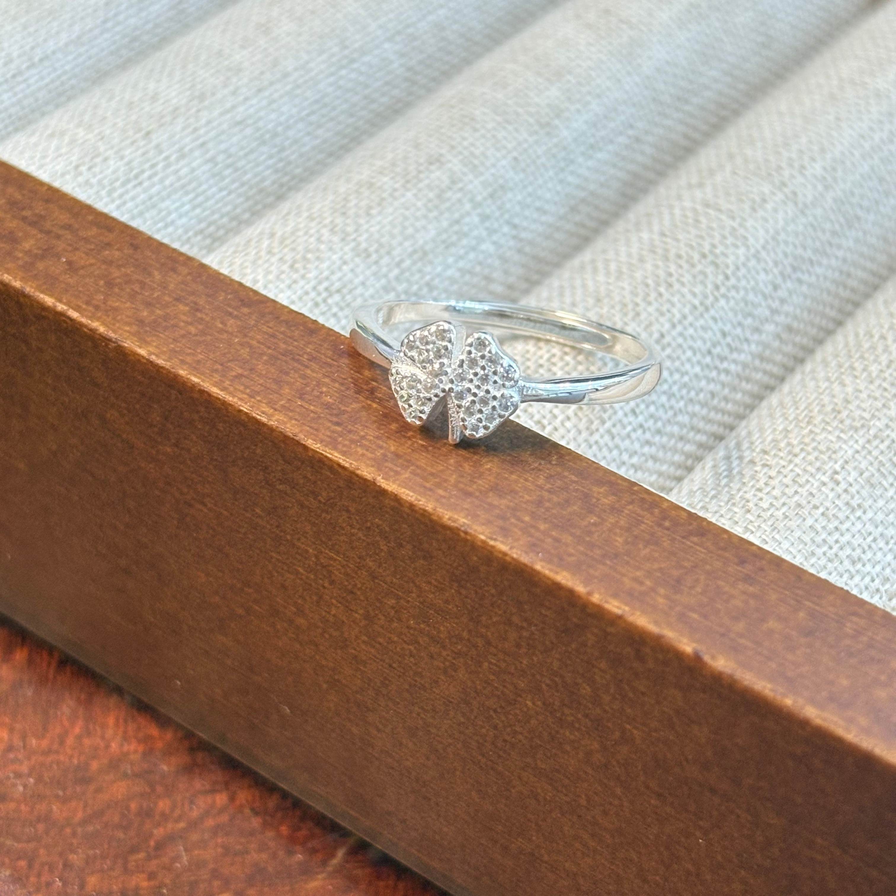 1pc 999 Sterling Silver Zircon Clover Open Ring, Sweet & Elegant Style, Perfect For Daily Wear & Valentine's Day Gift