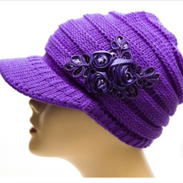 Women's Sequin Applique Ear Protection Wool Hat Purple - Shop at LoveMi