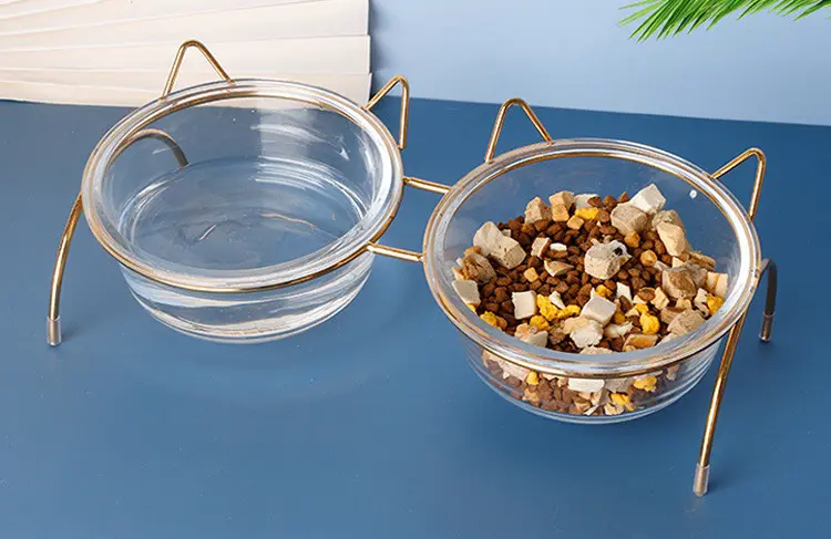 Glass Cat Bowl Drinking Dish Feeder