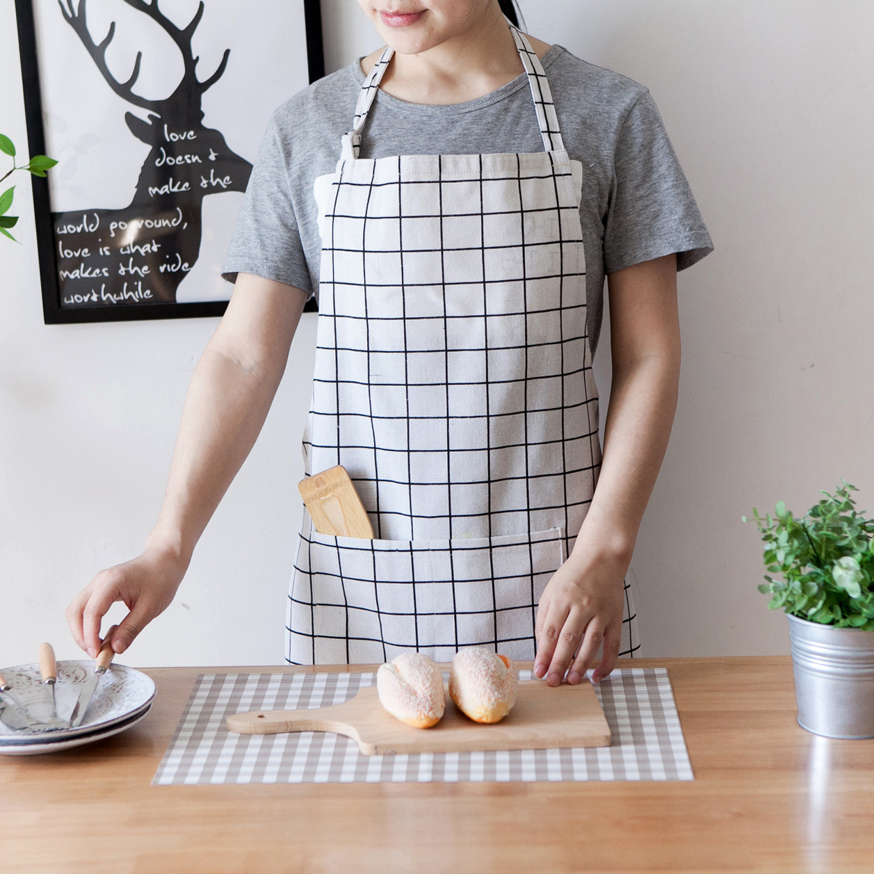 Title 8, Fawn plus cotton linen apron English printing a...