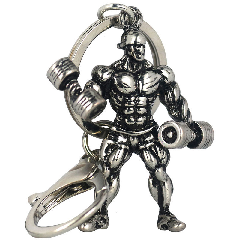 Athletic Muscular Man Metal Keychain Fitness