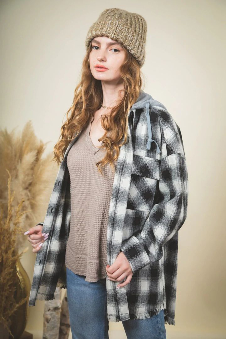Ladies Long Sleeve Plaid Shirt Brushed Coat