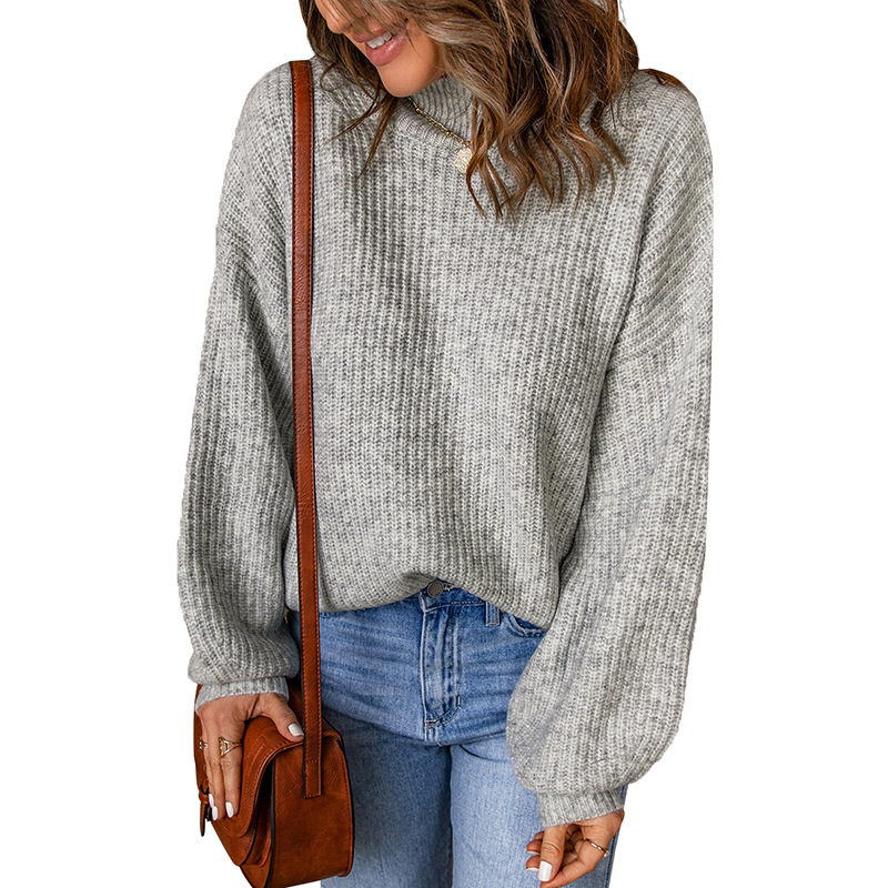 Women's New High Neck Solid Loose Pullover Sweater