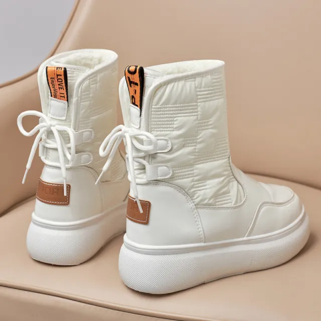 Women's Thick And Velvet Cotton Flat bottomed Thick soled Ankle Boots White - Shop at LoveMi
