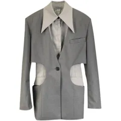 Two Pieces Of Casual Fake Jackets With A Hollowed Out Niche Design On The Waist - Grey - View 1