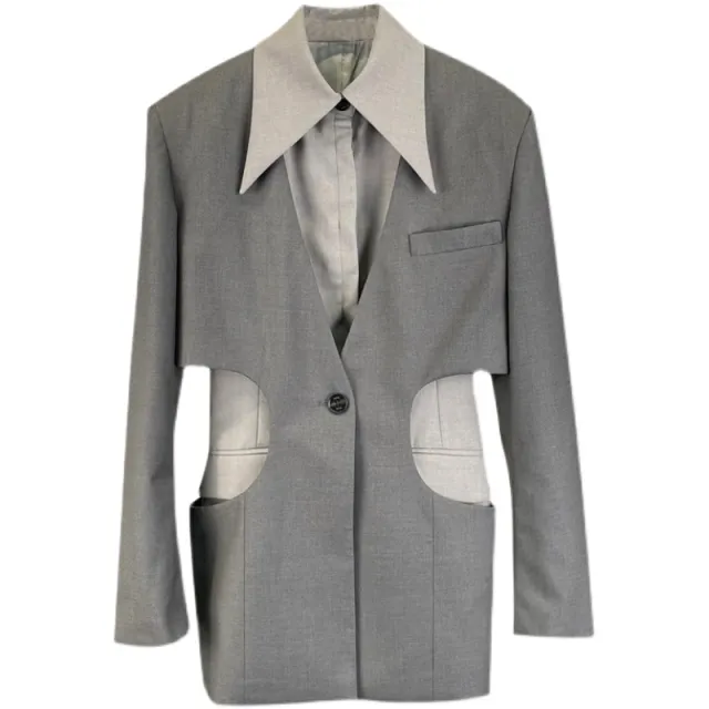 Two Pieces Of Casual Fake Jackets With A Hollowed Out Niche Design On The Waist Grey - Shop at LoveMi