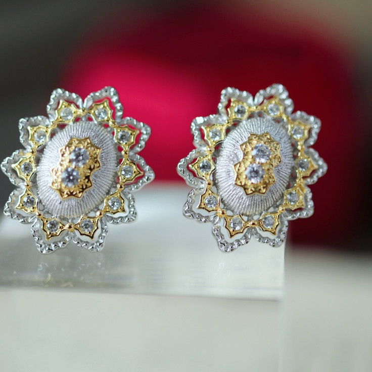 Silver And Gold Plated Snowflake Split Colour Earrings