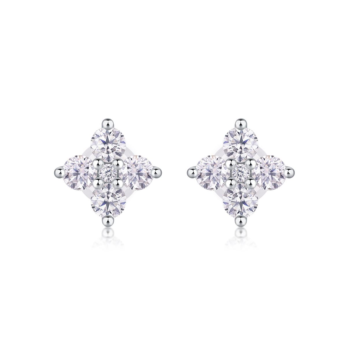 S925 Sterling Silver Gold Plated Clover Stud Earrings, D-VVS1 Moissanite, 1.2g Women's Jewelry Gift Box