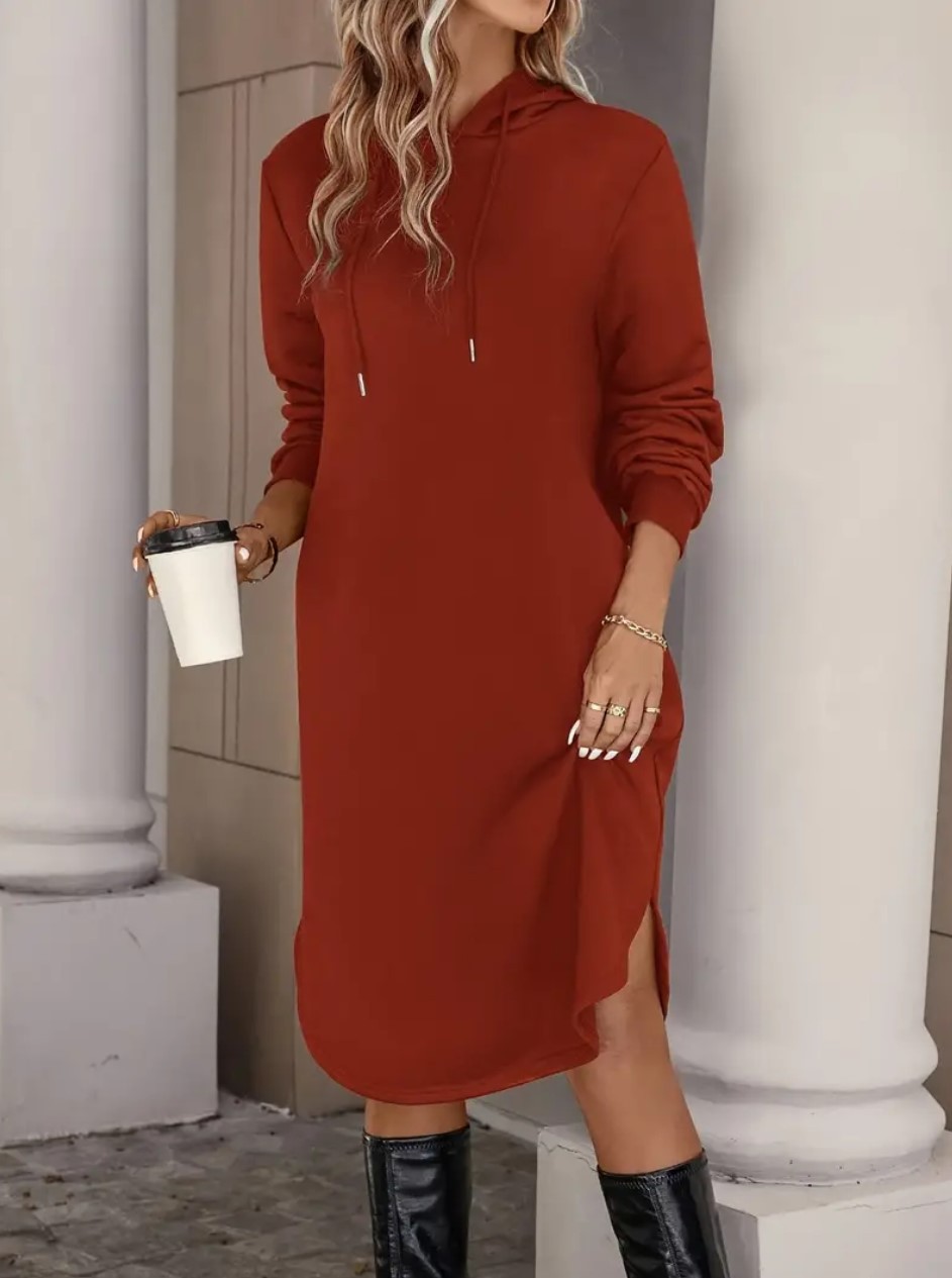 Women's Hooded Long-sleeved Solid Color Dress