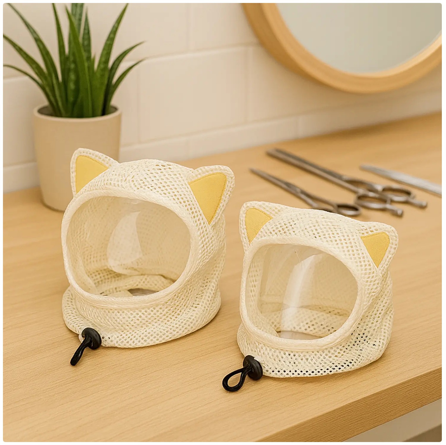 Cat Muzzle With Cute Cat Ears, Breathable Mesh Cat Hood For Grooming, Anti-Bite Anti-Scratch Cat Face Cover, Adjustable Drawstring Cat Neck Cover For Nail Trimming, Bathing & Vet Visits