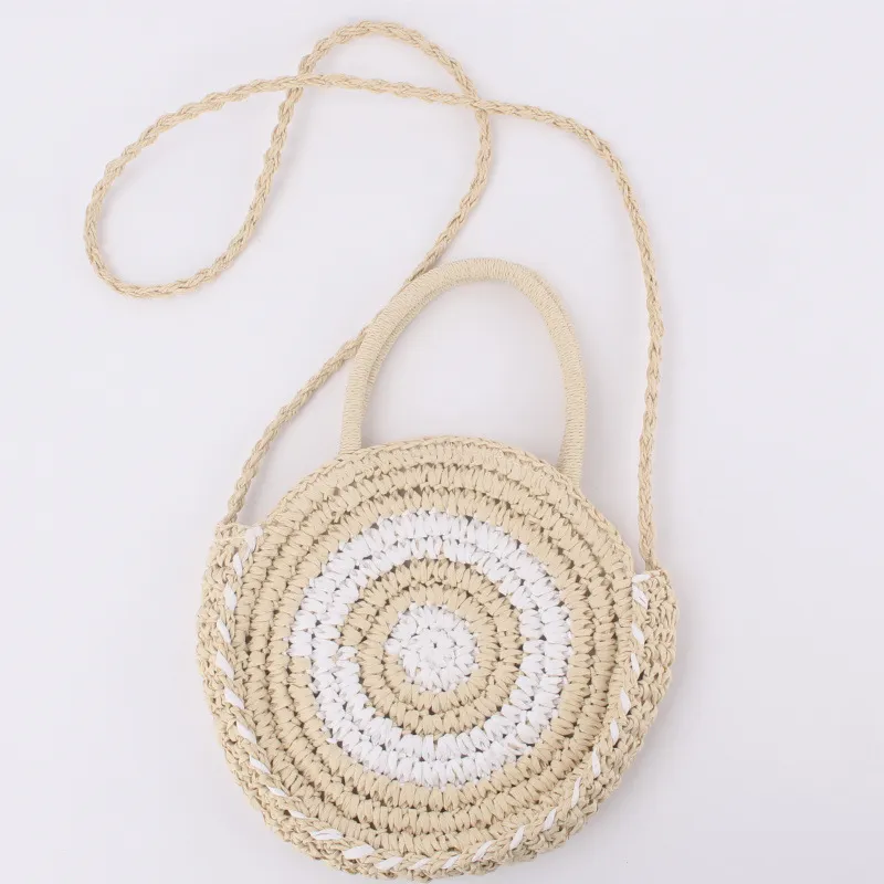 Beach Braided Bag Round Tote Shoulder - White