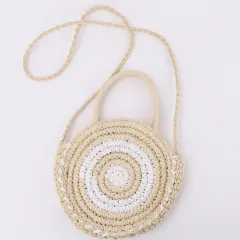 Beach Braided Bag Round Tote Shoulder - White - View 1
