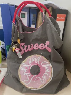 Japanese Nylon Cloth Donut Embroidery Eco-friendly Bag - Grey - View 1