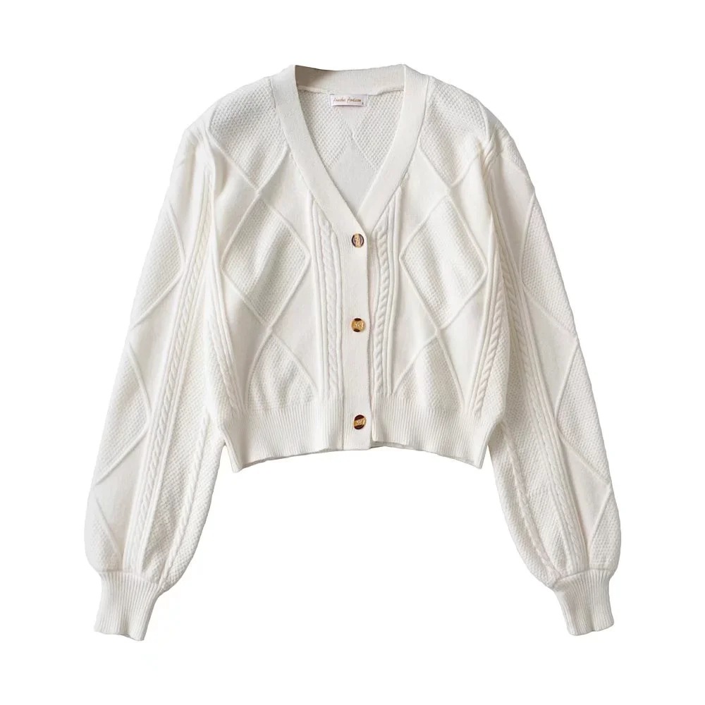Women's Vintage Twist V-Neck Buttoned Cardigan Sweater