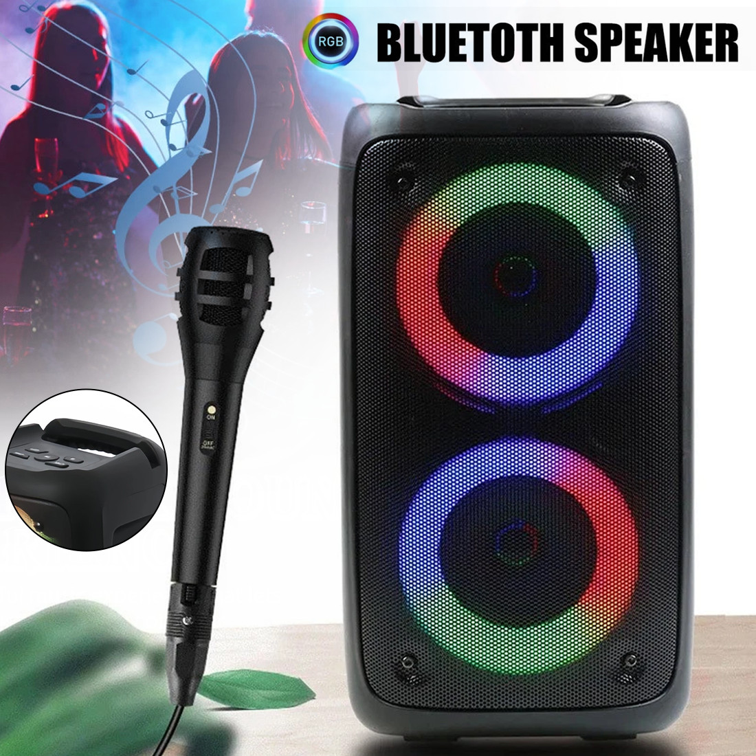 Portable Bluetooth Speaker Sub Woofer Heavy Bass Sound System Party & Mic 2