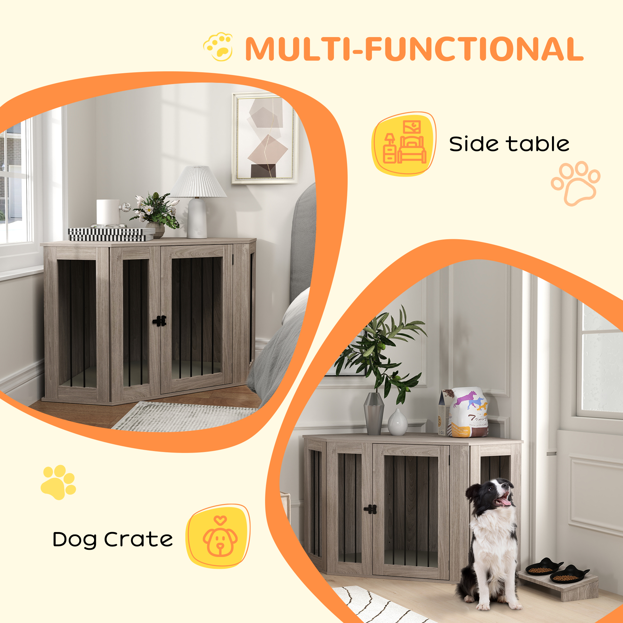 Dog Cage Furniture Side Table With Soft Cushion, 122 X 61 X 71 Cm