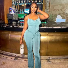 Ladies Fashion Lace Up Tube Top Slim Fit Hip Lift Casual Pants - Blue - View 1