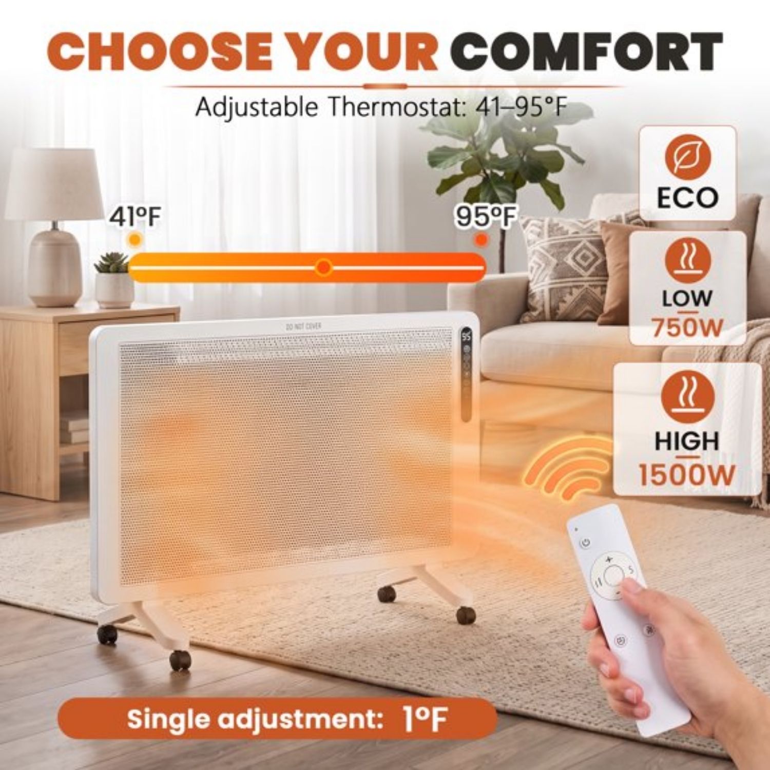 Panel Convection Heater, 1500W, Remote Control, Wall Mount And Freestanding, 25H Timer, Overheat And Tip-Over Protection image 11
