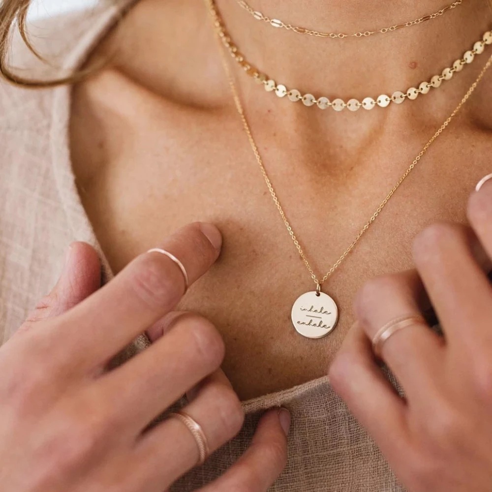 Plated Necklace Round Ring Pendant Necklace For Girls